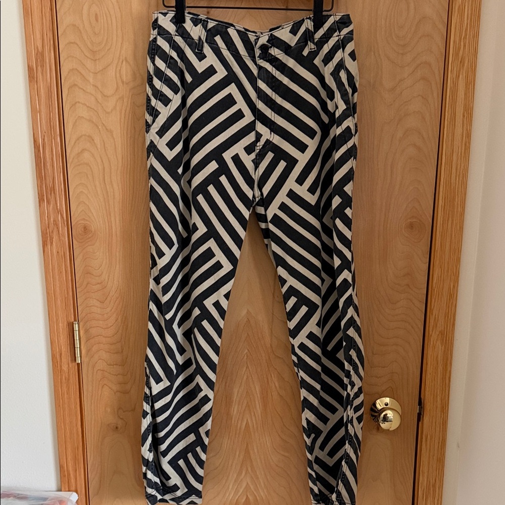 ASKK NY Black and Beige Geometric Straight-Leg Pants